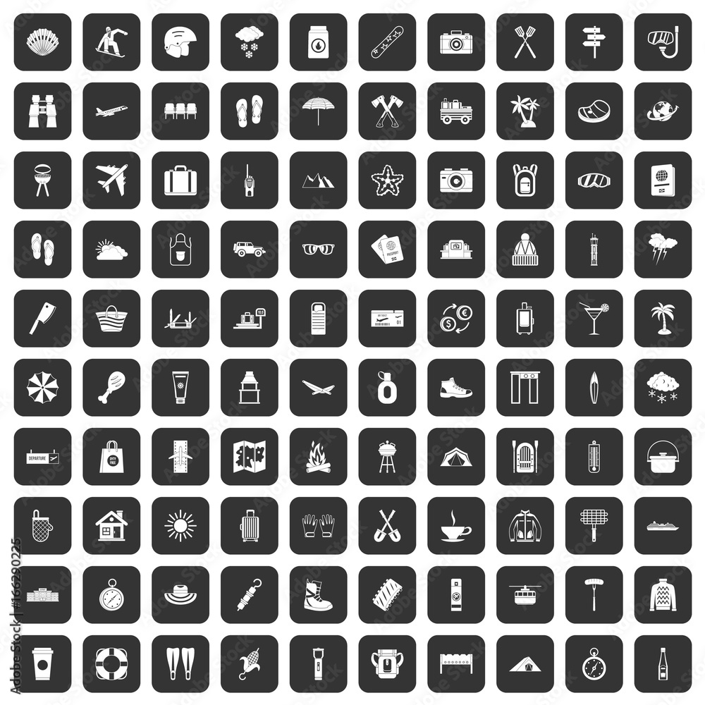 100 vacation icons set black 100 vacation icons set black