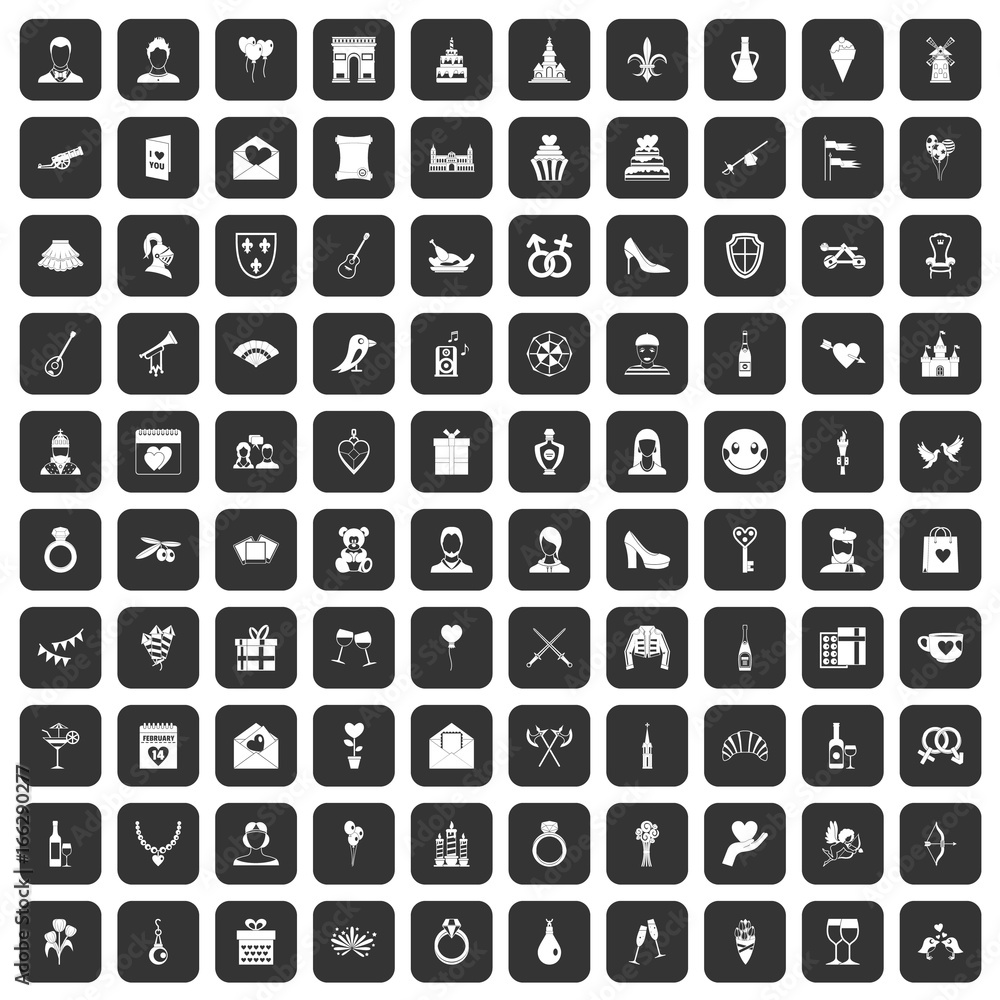 100 valentine day icons set black 100 valentine day icons set black