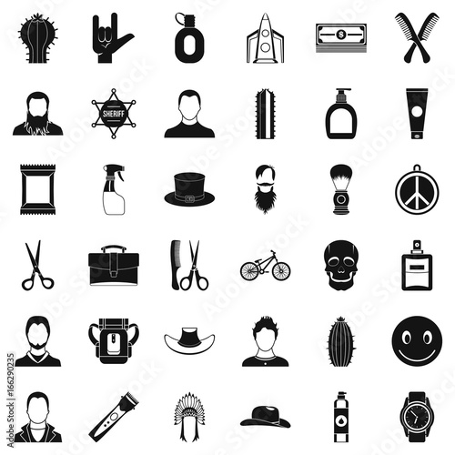 Cutting hair icons set, simple style
