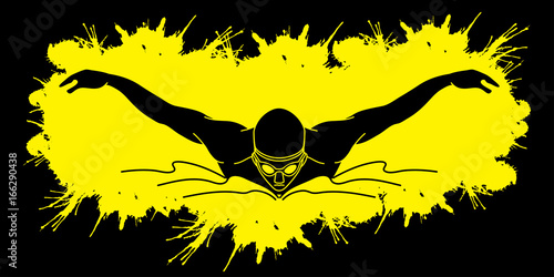 Swimming butterfly, man swimming designed on splash ink background graphic vector
