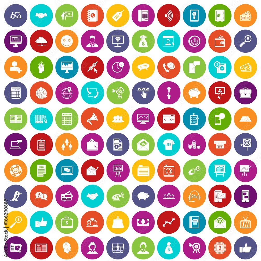 100 viral marketing icons set color