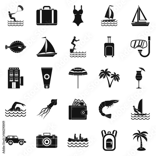 Anti-sun cream icons set, simple style