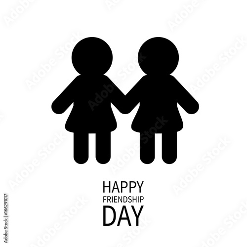 Happy Friendship Day. Girls holding hands icon. Friends forever. Two black woman female silhouette sign symbol. LGBT Isolated. White background Flat design.
