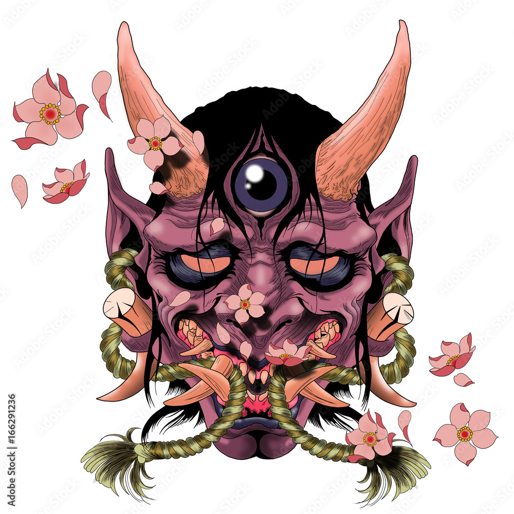Traditional female Japanese demon tattoo design in full color. It is called  Hannya in the Japanese folklore and belong to the Yokai world. ilustración  de Stock | Adobe Stock