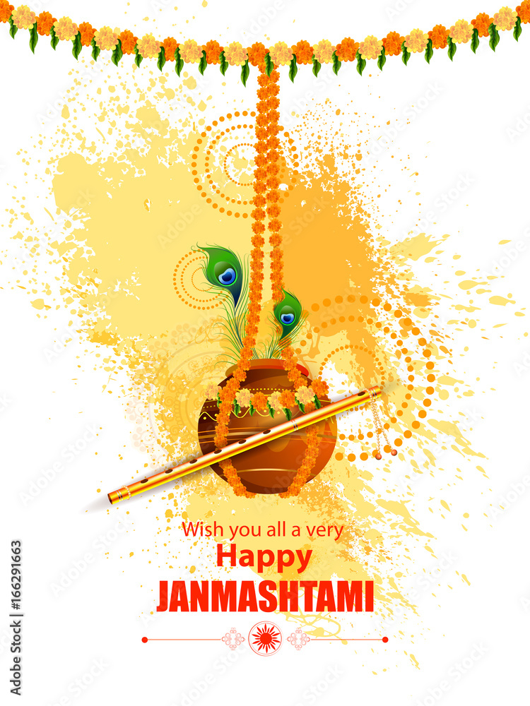 Naklejka premium Happy Krishna Janmashtami greeting background