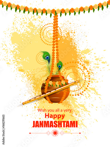 Happy Krishna Janmashtami greeting background