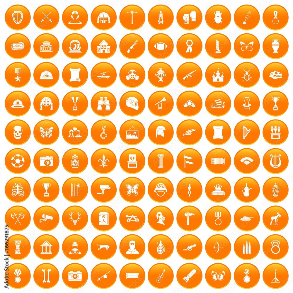 100 museum icons set orange 100 museum icons set orange
