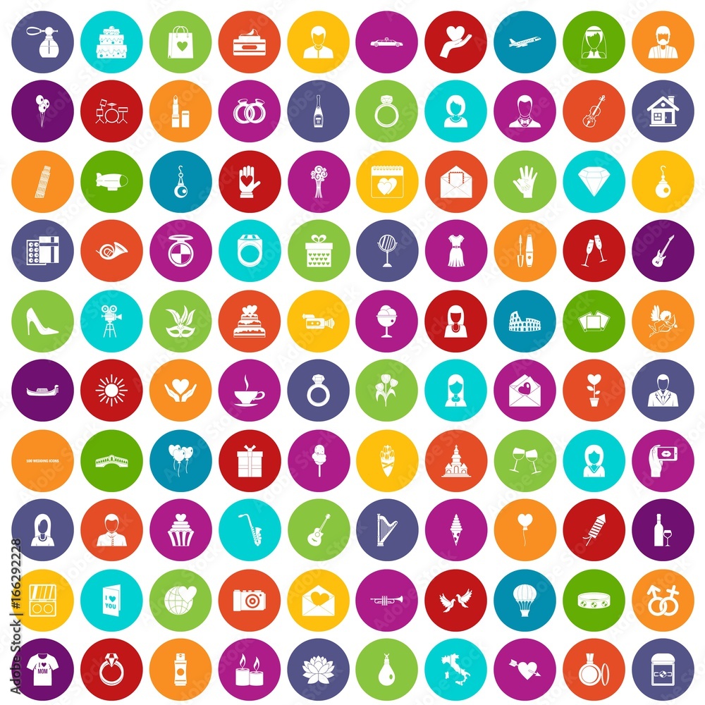100 wedding icons set color 100 wedding icons set color