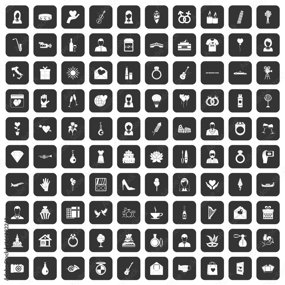 100 wedding icons set black 100 wedding icons set black