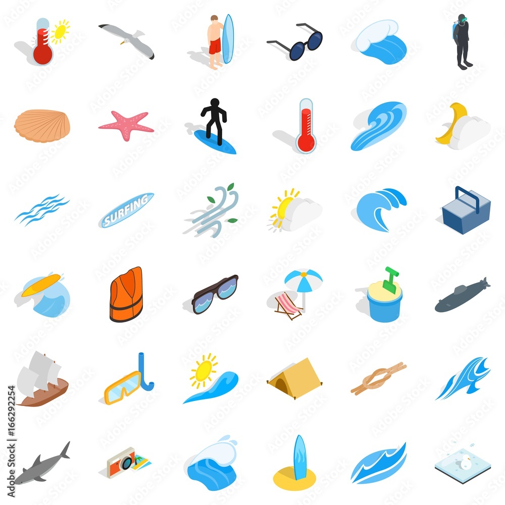 Summer icons set, isometric style Summer icons set, isometric style