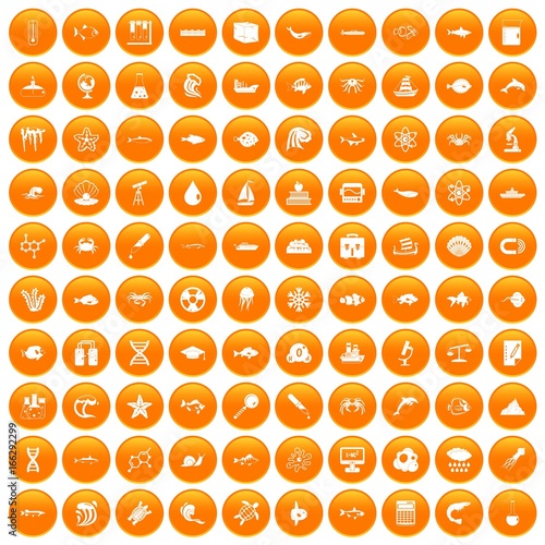 100 oceanology icons set orange