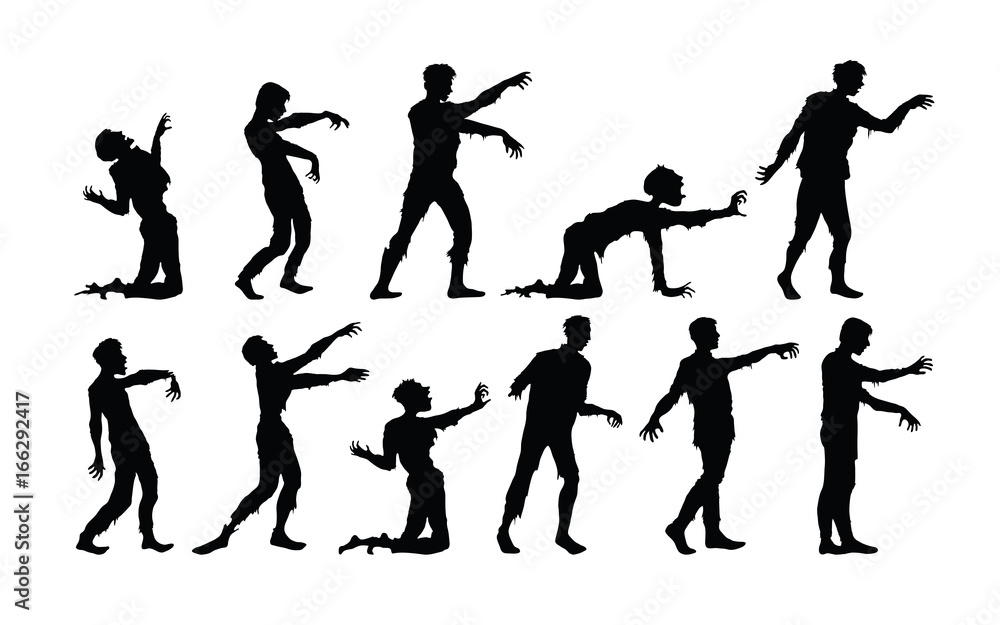 Fototapeta premium Vector silhouettes of zombies isolated on white background
