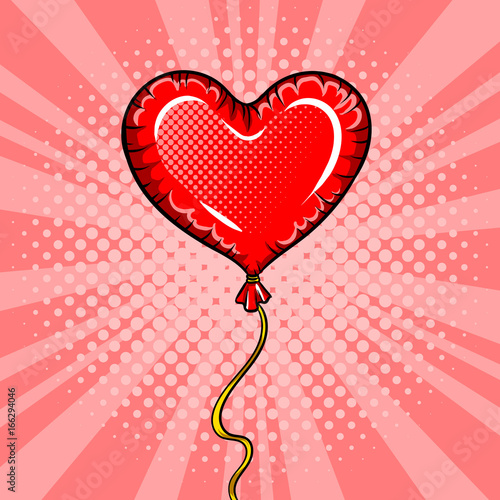 Heart shape balloon pop art vector illustration