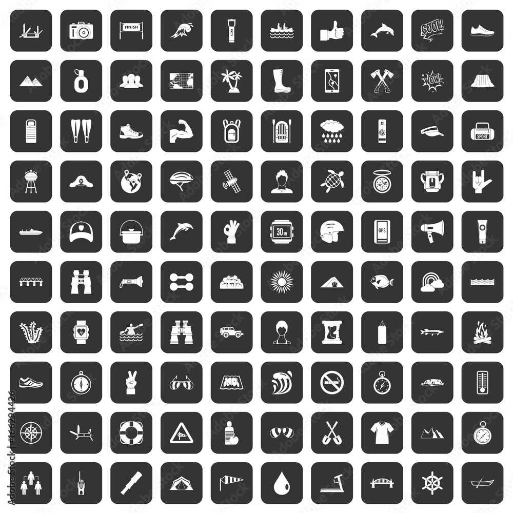 100 rafting icons set black 100 rafting icons set black