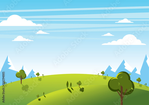 Summer mountain landscape with sky background. Vector illustration.