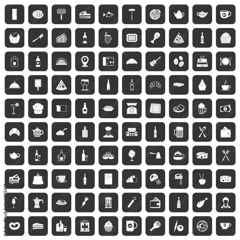 100 restaurant icons set black 100 restaurant icons set black