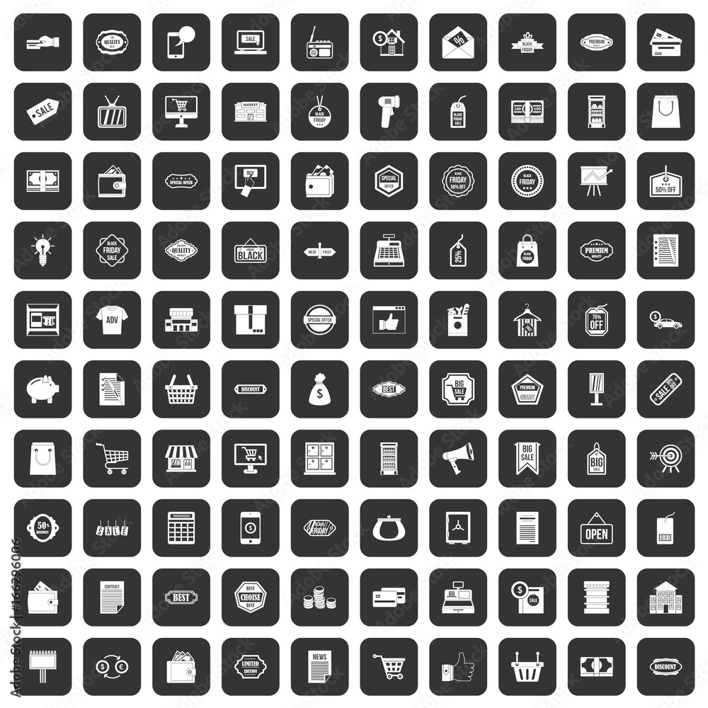 100 sale icons set black 100 sale icons set black