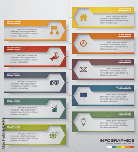 Abstract 10 steps infographics elements.Vector illustration. timeline presentation.