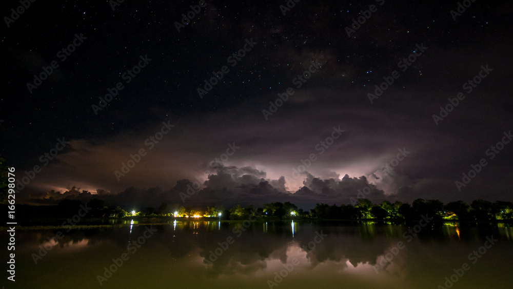 Clouds of lightning at night