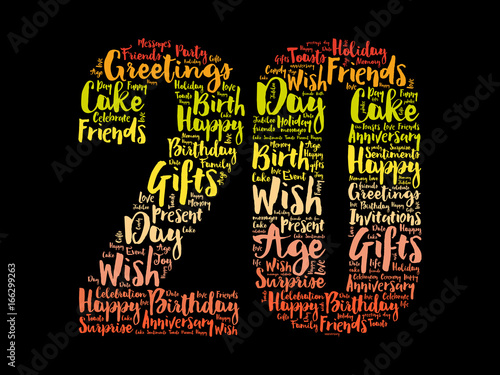 Happy 20th birthday word cloud collage concept