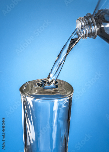 Bottle of Water Pouring in Glass