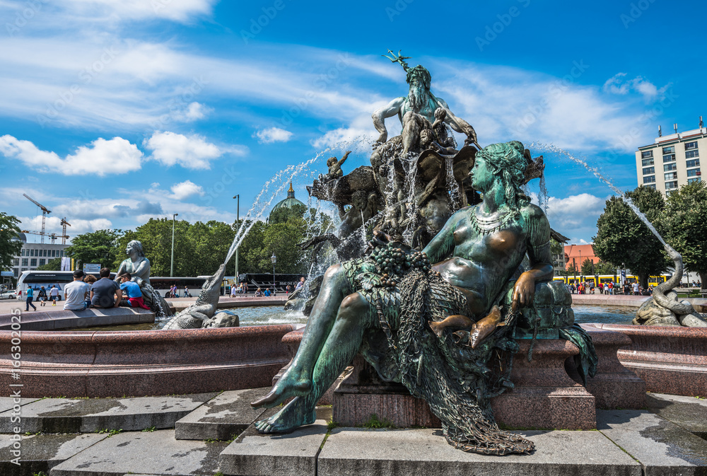Neptunbrunnen or Neptune fountain at Alexanderplatz square, Berlin ...