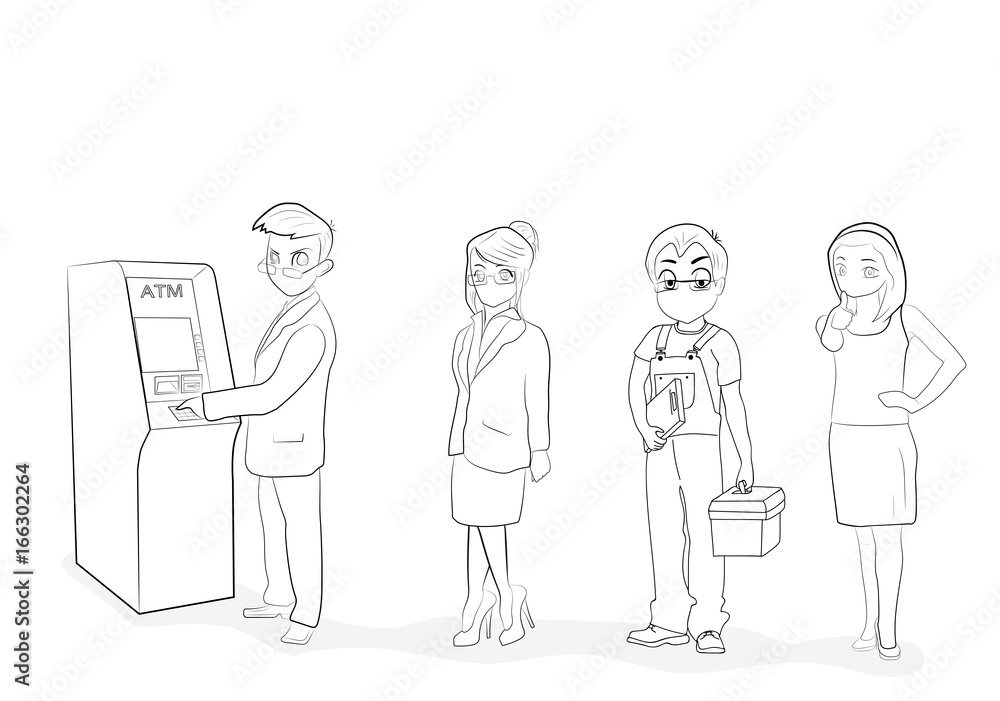 People are waiting in line for an ATM. vector illustration.