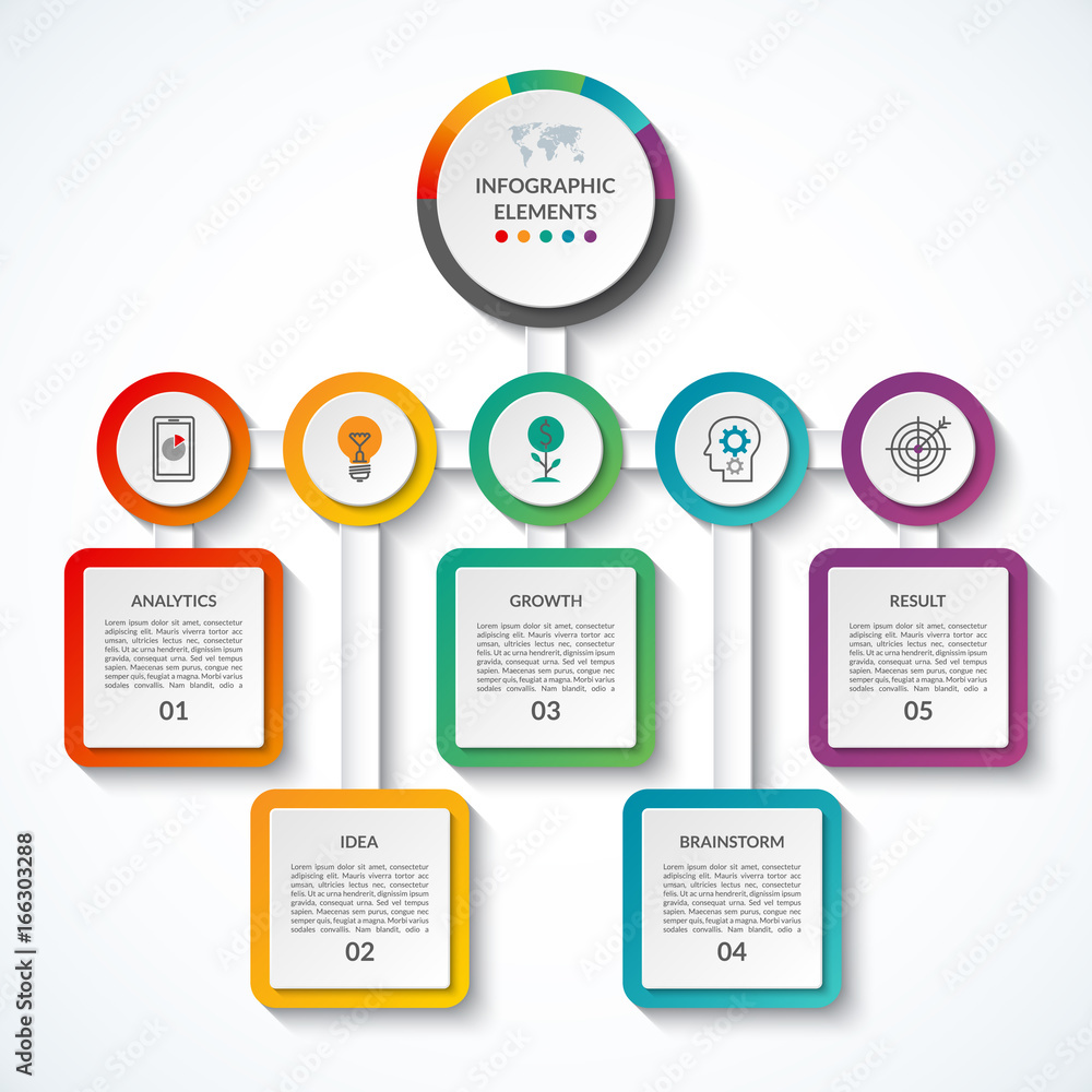 Fototapeta premium Infographic banner with 5 options. Vector template. Can be used as chart, diagram, graph, table, workflow layout for web, report, business presentation
