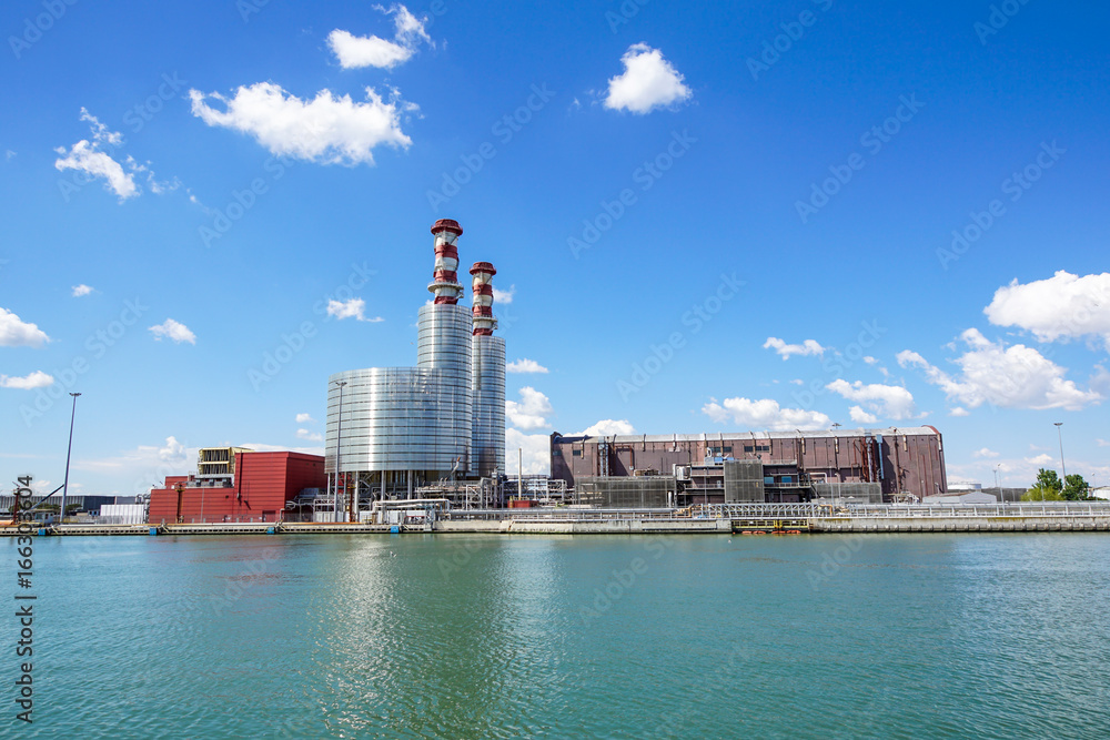 Industrial landscape. Thermal power plant with chimneys. Industrial landscape. Thermal power plant with chimneys.