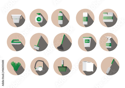 cleaning tools icon,flat icon long shadow illustration.