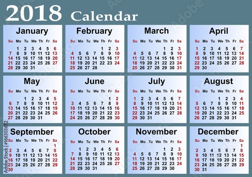 Шаблон календаря на год 2018