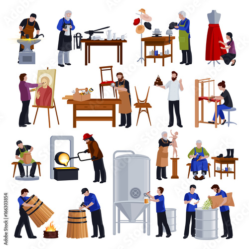 Traditional Craftspeople Flat Icons Set  photo