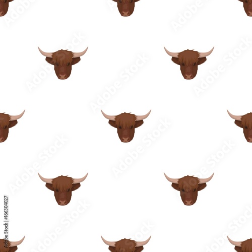 Highland cattle head icon in cartoon style isolated on white background. Scotland country symbol stock vector illustration.