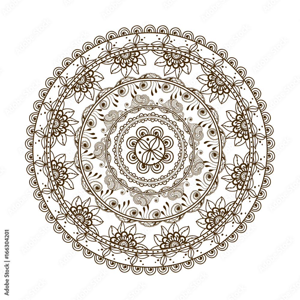 Vector floral mandala in indian style. Mehndi ornamental flower. Hand drawn ethnic pattern Vector floral mandala in indian style. Mehndi ornamental flower. Hand drawn ethnic pattern
