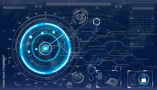 Radar screen. Vector illustration for your design. Technology background. Futuristic user interface. HUD.