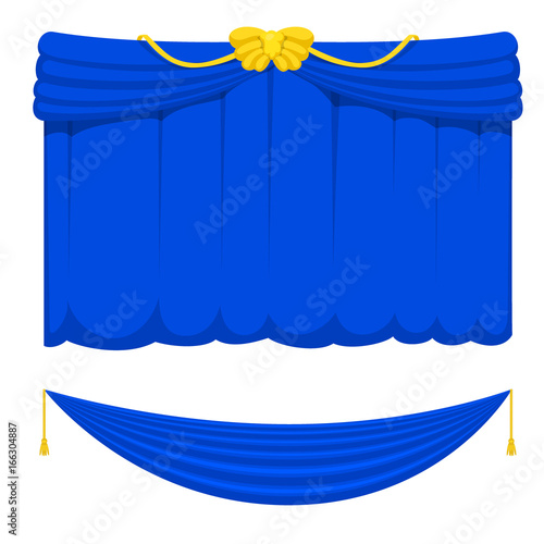 Theather scene blind blue curtain stage fabric texture performance interior cloth entrance backdrop isolated vector illustration