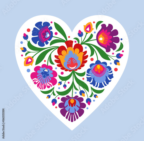 colourful folk heart onblue background
