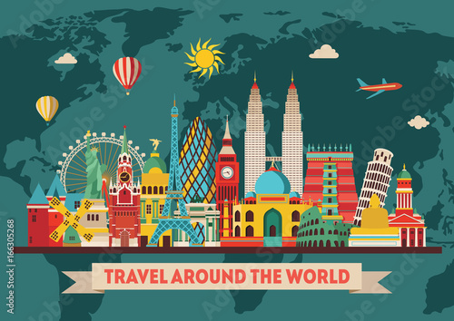 Travel and tourism background. Vector illustration