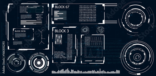 HUD UI for business app. Futuristic user interface HUD and Infographic elements. Abstract virtual graphic touch user interface. UI hud infographic interface screen monitor radar set web elements