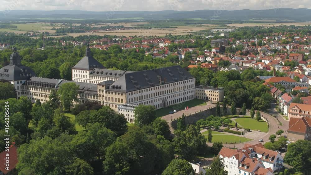 Aerial view high above the German castle Aerial view high above the German castle
