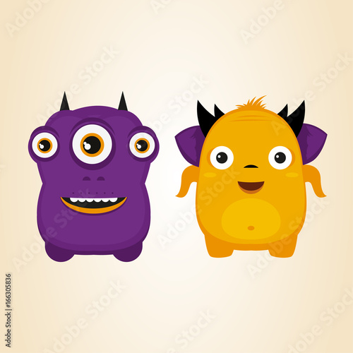 Purple and orange cute monster
