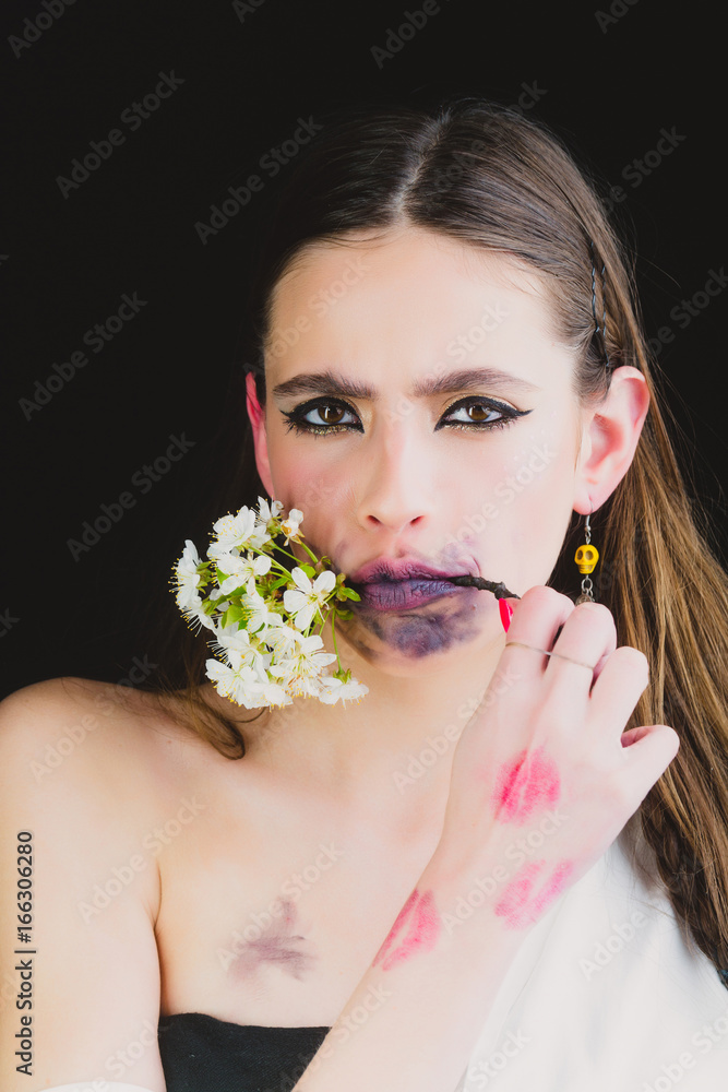 Fototapeta premium Woman has stylish long hair in earrings.