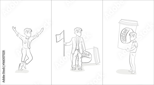 Success of a person after drinking coffee. vector illustration.