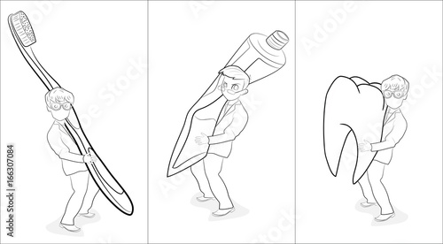 A set of little dentists. Stages for good teeth. vector illustration.