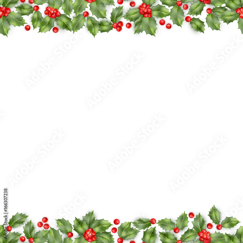 Seamless border from Christmas holly berry. EPS 10 vector