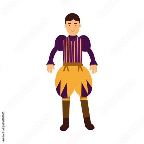 Young prince in a historical costume, fairytale or medieval character, colorful vector Illustration