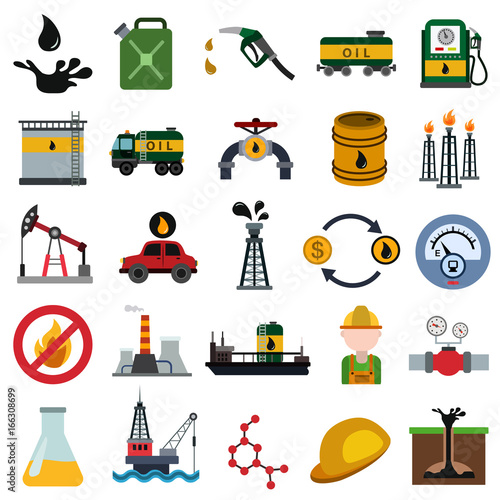 Oil industry flat icon set