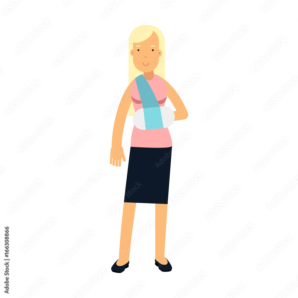 Blonde woman with arm in a plaster colorful vector Illustration Blonde woman with arm in a plaster colorful vector Illustration