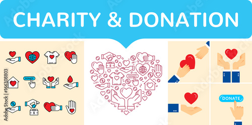 Charity and donation icon set