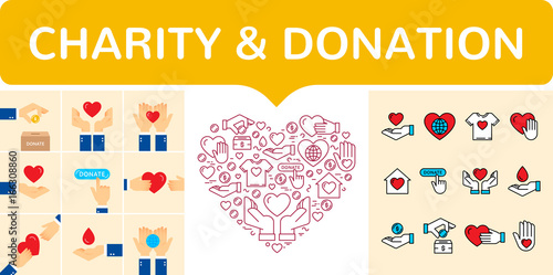 Charity and donation icon set